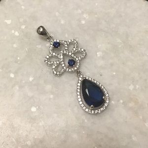 Fashion pendant blue and silver 1.75” x .75”